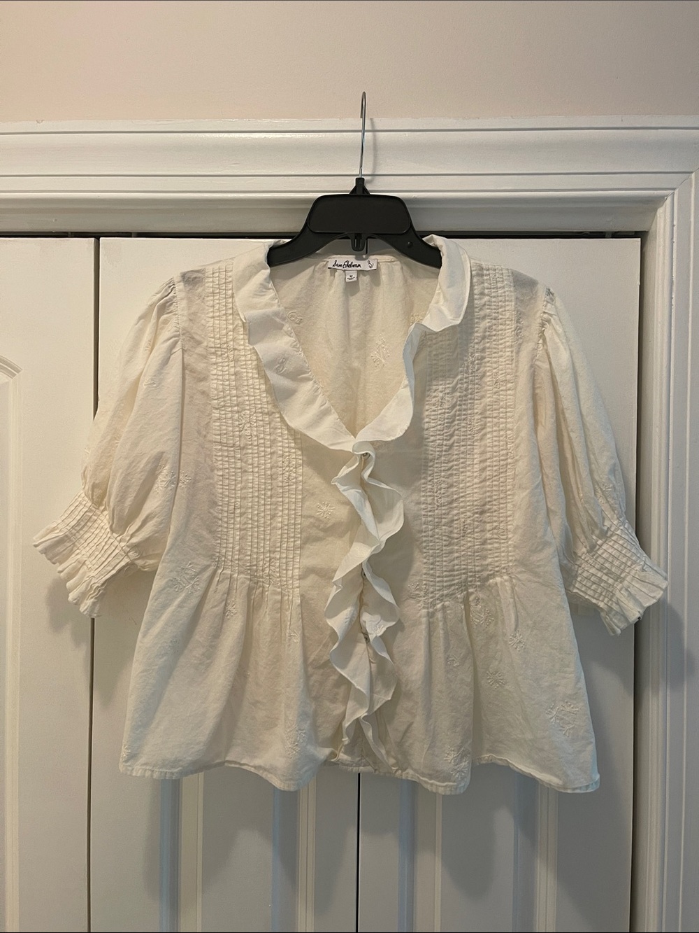Sam Edelman Ivory Ruffle Pintuck Peplum Blouse